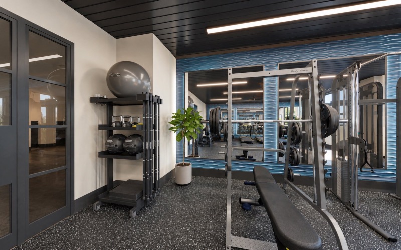 gym with exercise equipment and mirrors