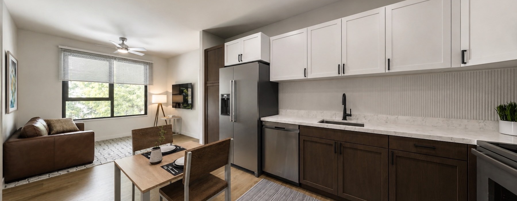 kitchen with table seating and stainless steel appliances 